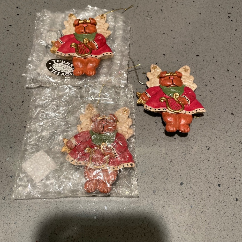 3 Terry's Village angel dog ornaments